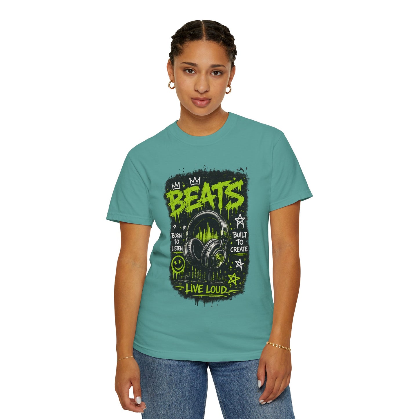 Beats Headphones Live Loud T-shirt | Music Graphic Tee, Neon Green