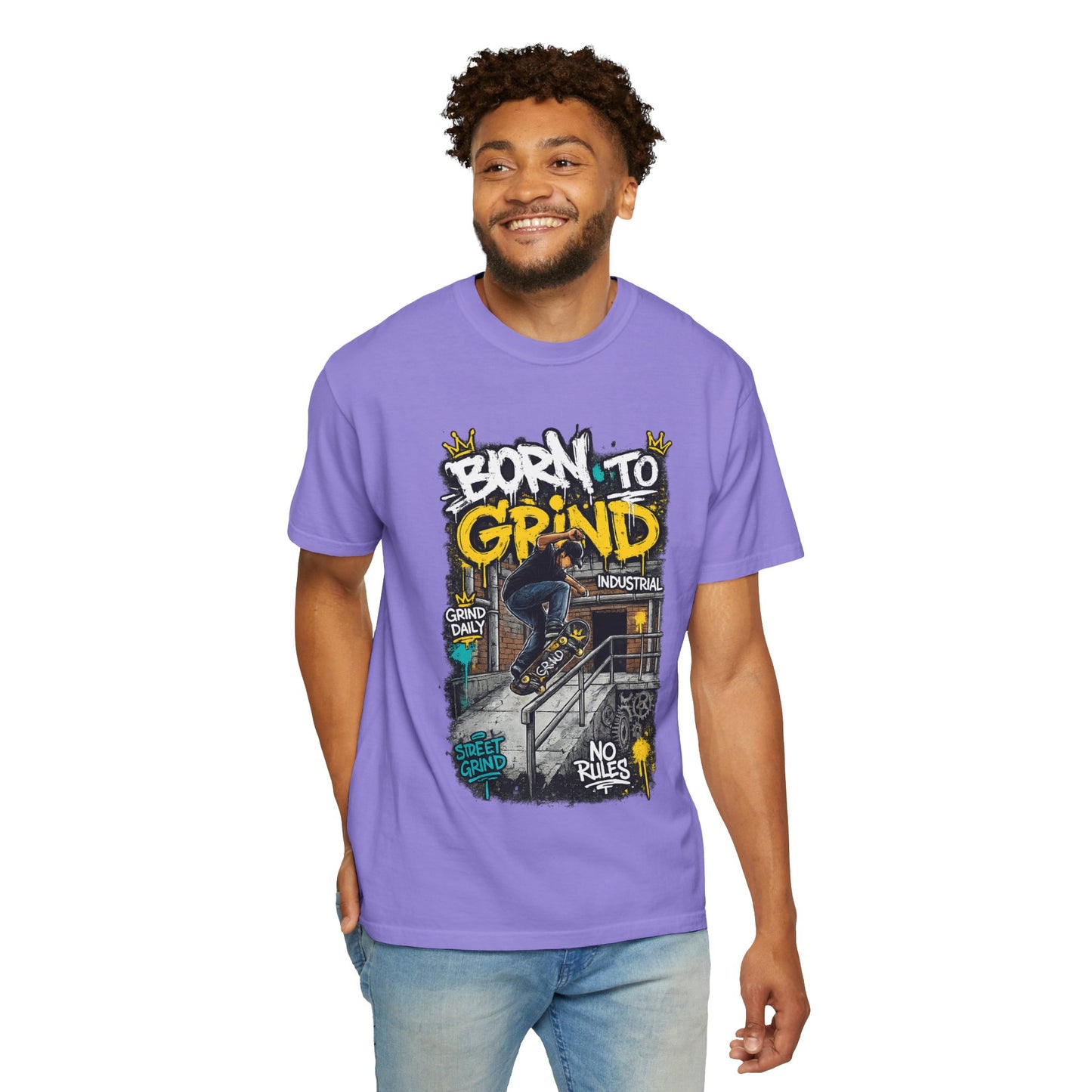 Born to Grind skateboarding graphic T-shirt | Skateboarder street art tee