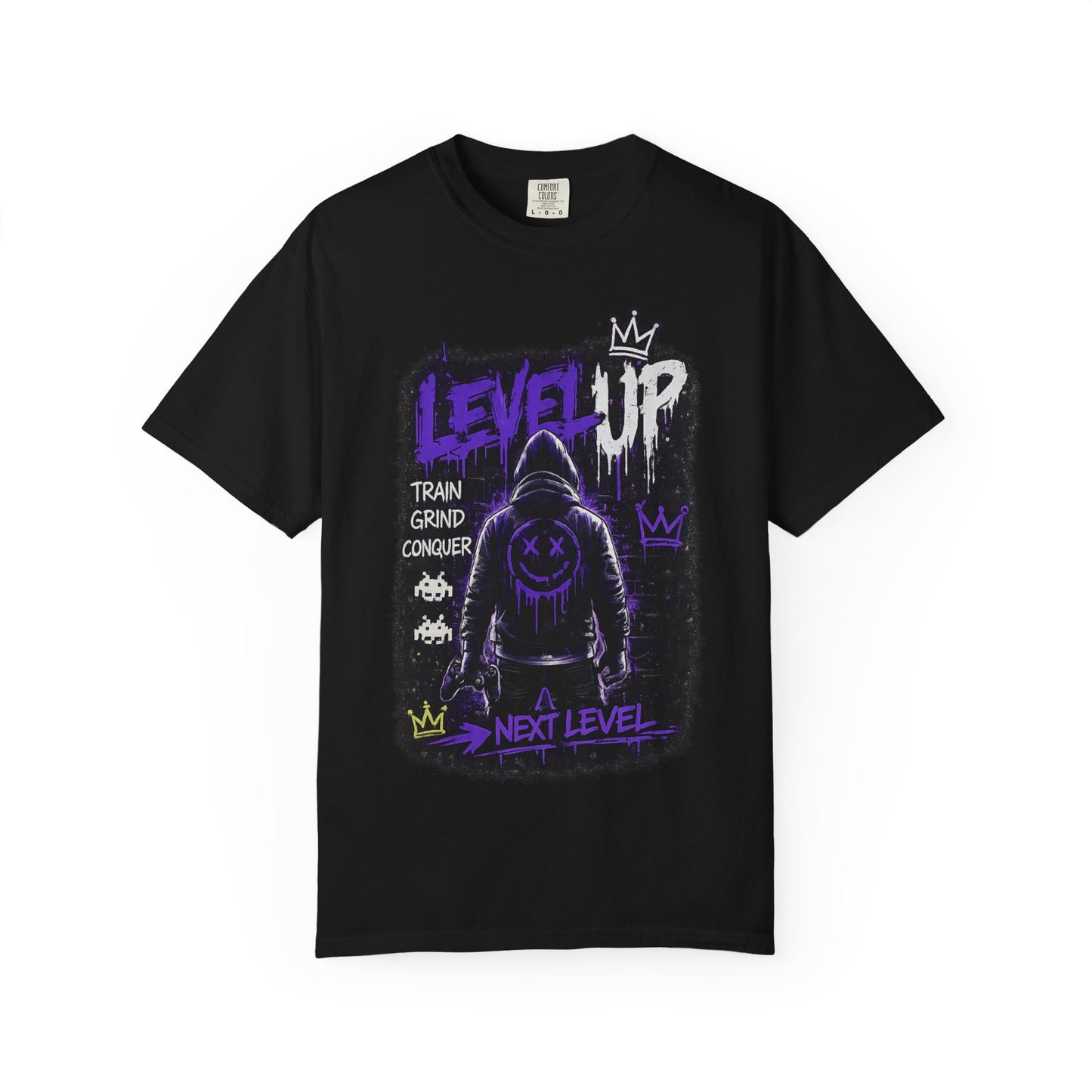 Level Up Graphic T-Shirt — 'Train Grind Conquer' Next Level Gamer Tee