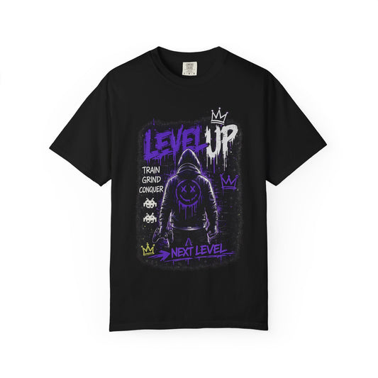 Level Up Graphic T-Shirt — 'Train Grind Conquer' Next Level Gamer Tee