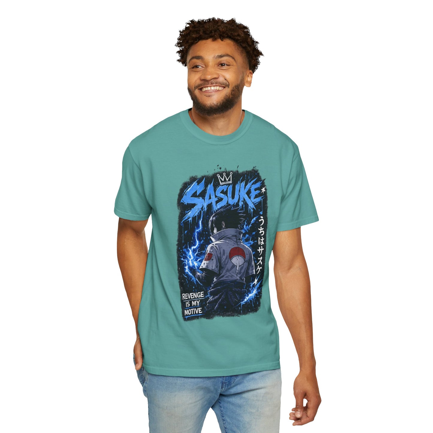 Sasuke Lightning Graphic T-Shirt — "Revenge Is My Motive" Anime Tee