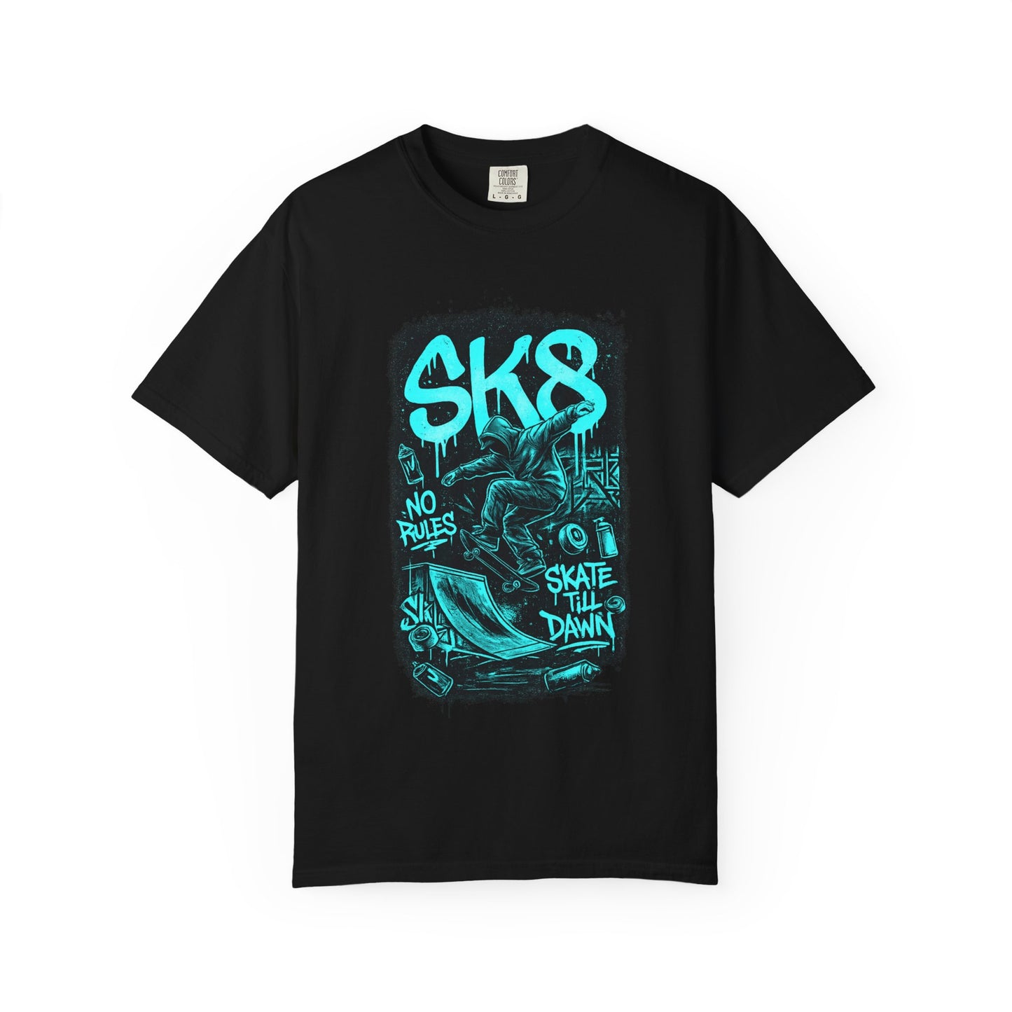SK8 Skateboard Graphic T-Shirt — 'SK8' No Rules Skate Till Dawn Tee