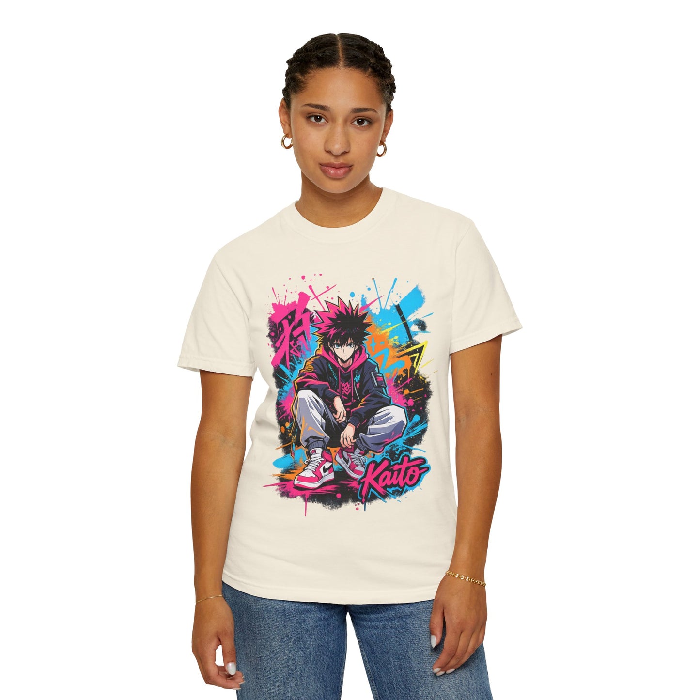 Kaito Streetwear Anime Tee — Neon Graffiti Urban Graphic T-Shirt