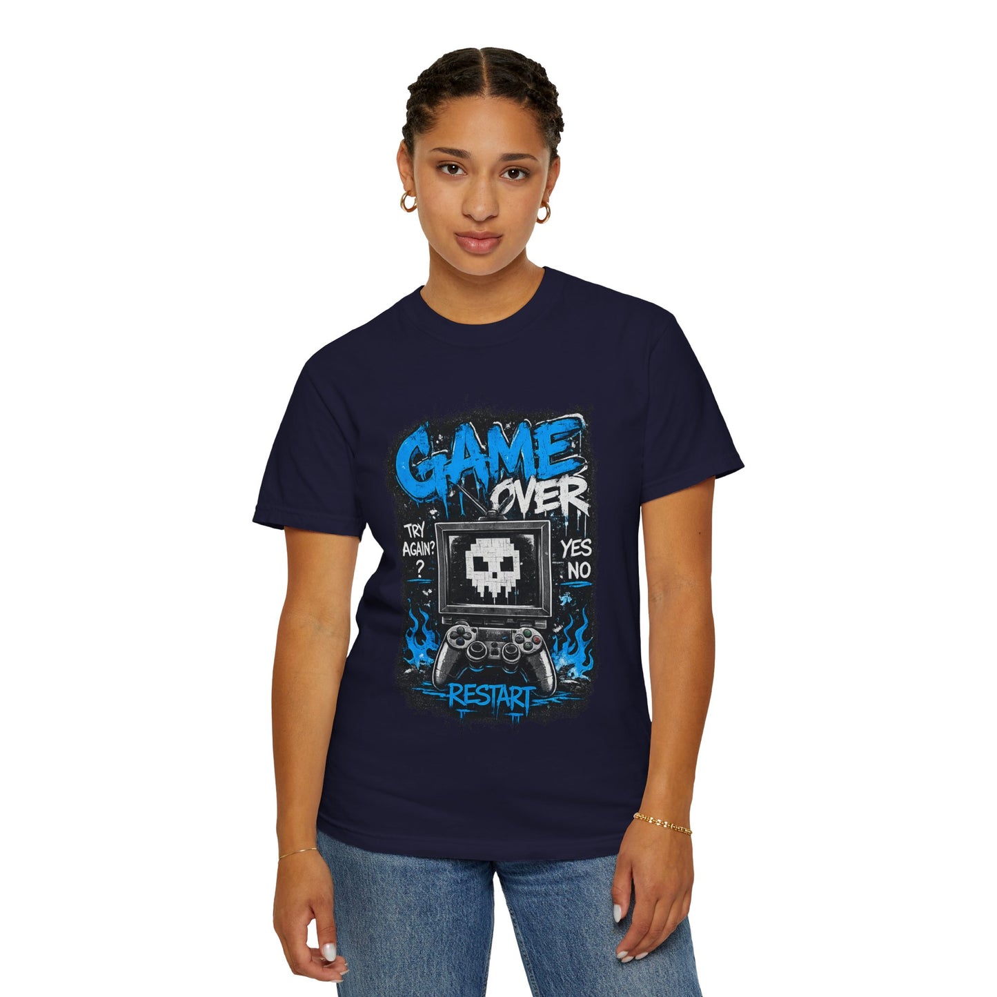 Game Over Skull Console controller T-Shirt | Restart pixel gaming tee