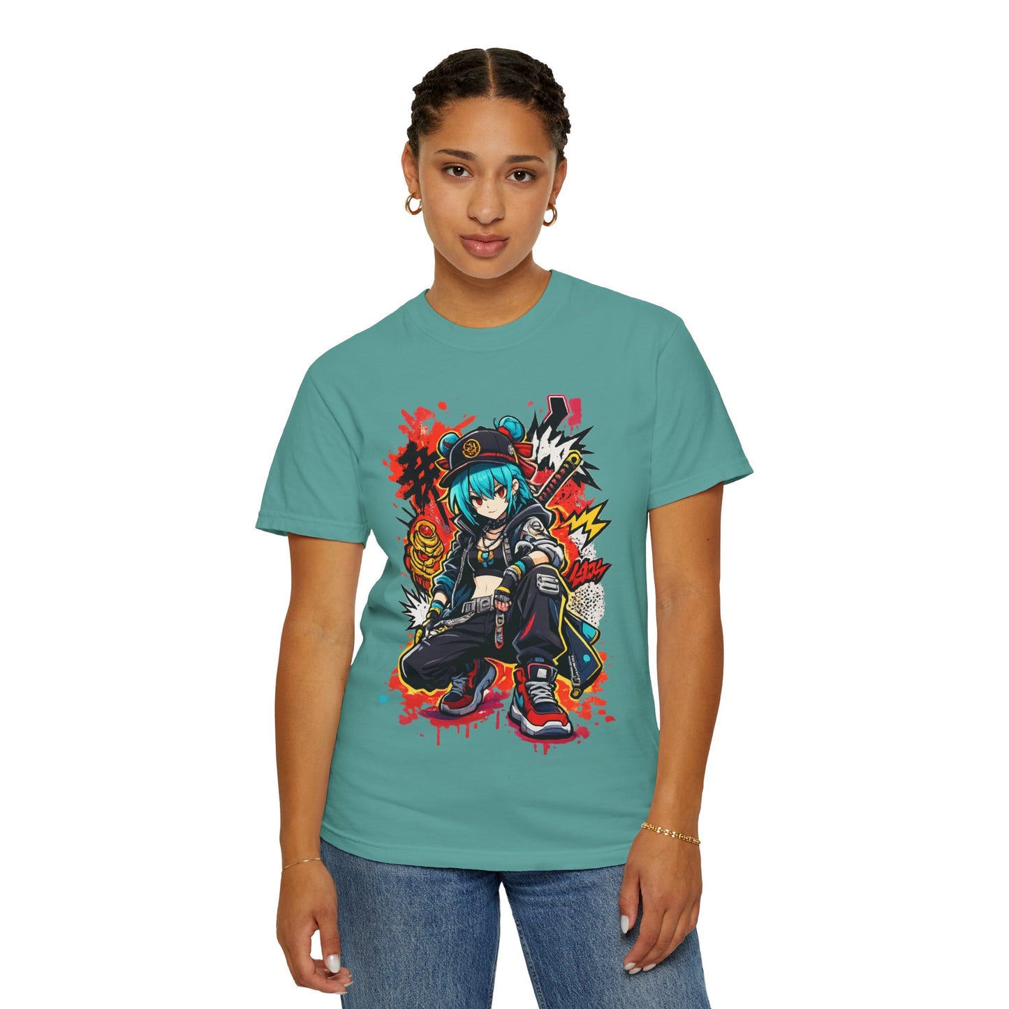 Anime Streetwear T-Shirt — Cool Girl Squatting Graphic Tee