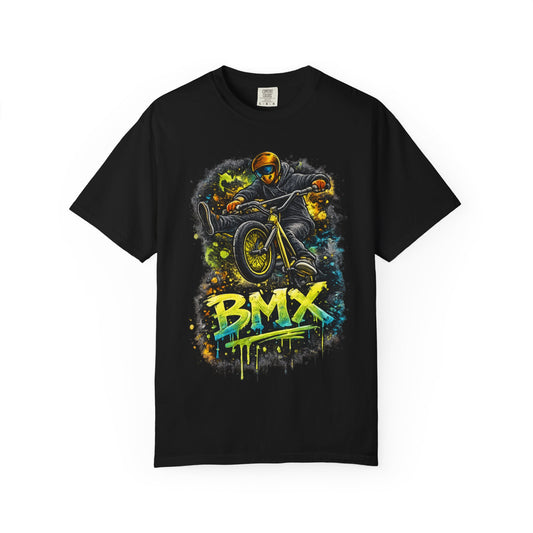 BMX Rider Graphic T-Shirt — Neon Stunt Bike Tee