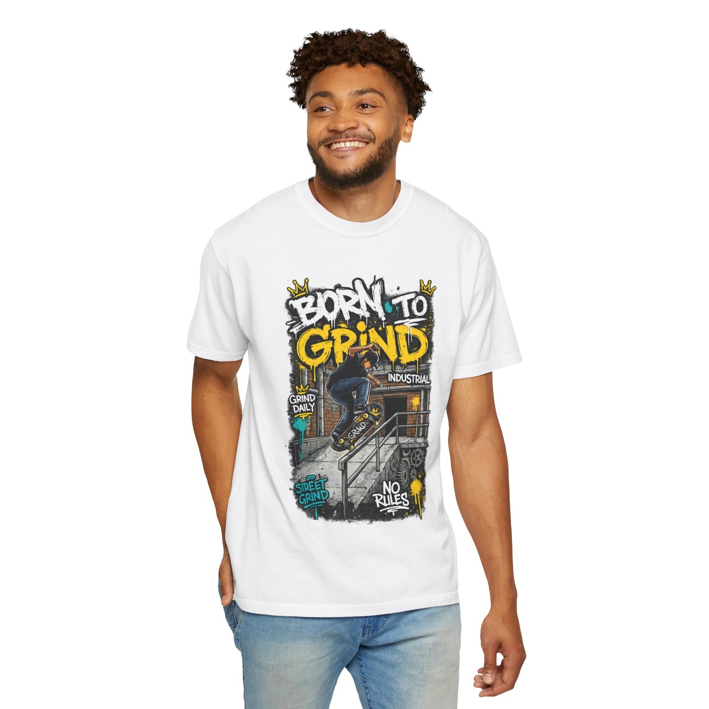 Born to Grind skateboarding graphic T-shirt | Skateboarder street art tee