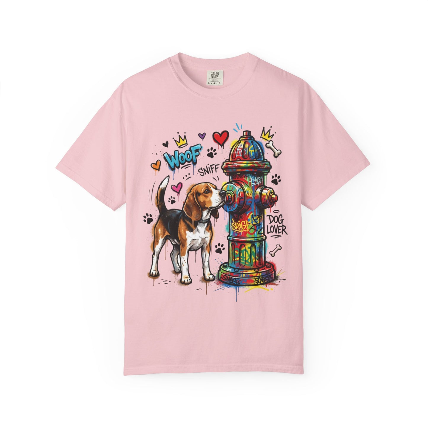Beagle Dog Lover T-Shirt — Colorful Hydrant & 'Woof Sniff' Graphic