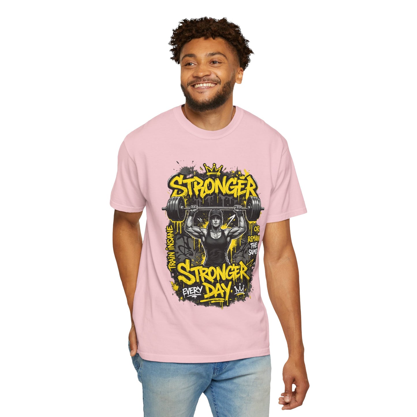 Stronger Every Day weightlifter graphic tee