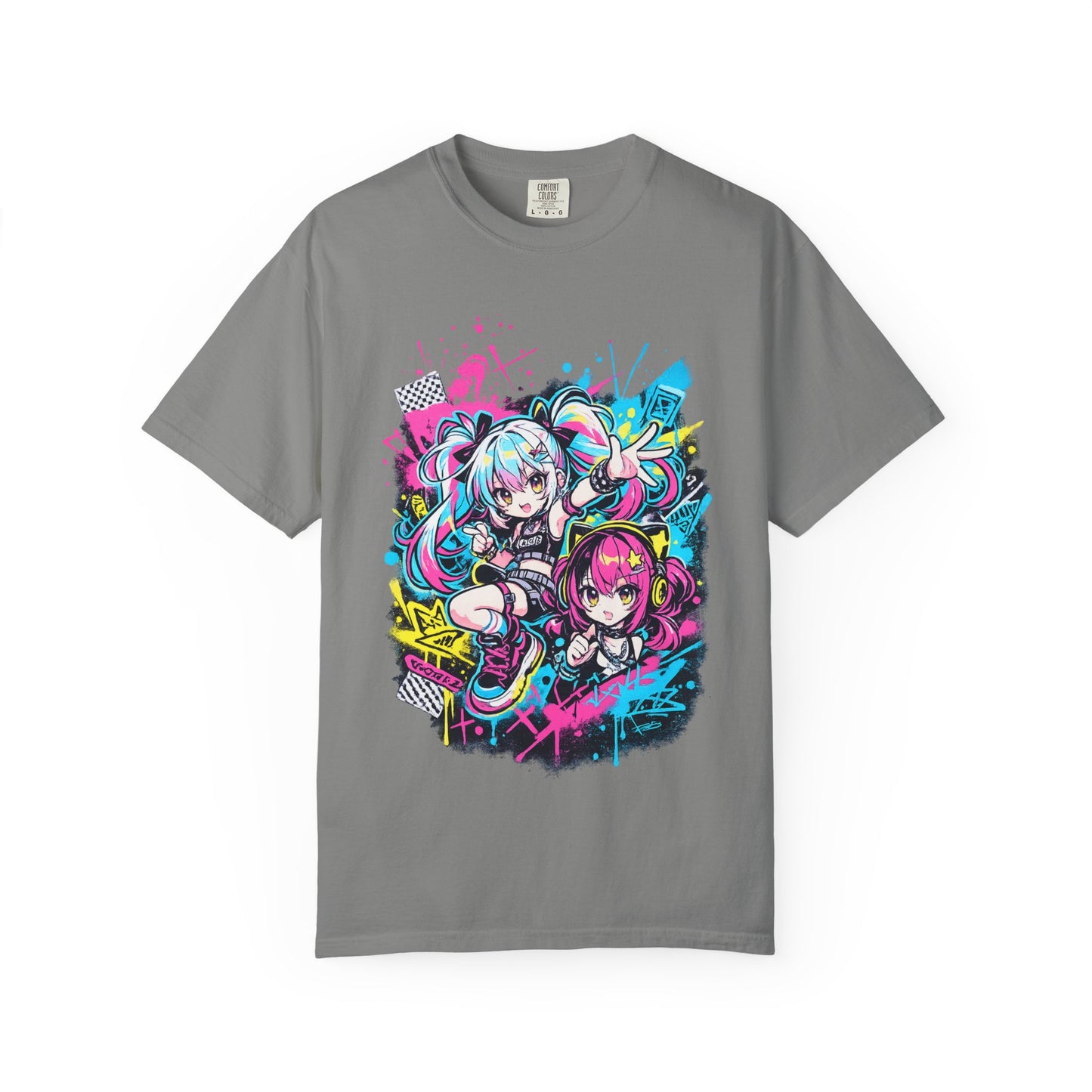 Anime Girls Graffiti T-Shirt – Neon Vocaloid Style