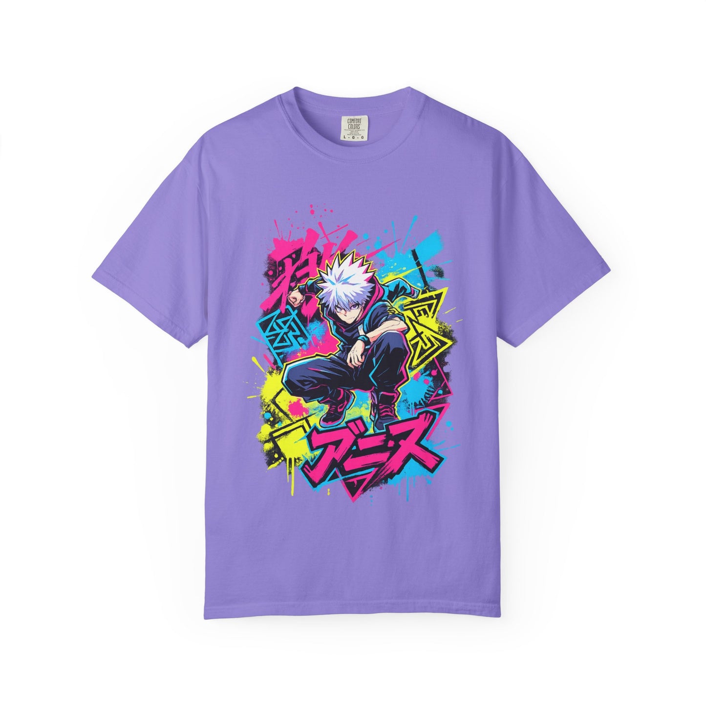 Anime Graphic T-Shirt — Vibrant Neon Jujutsu Kaisen Style Design