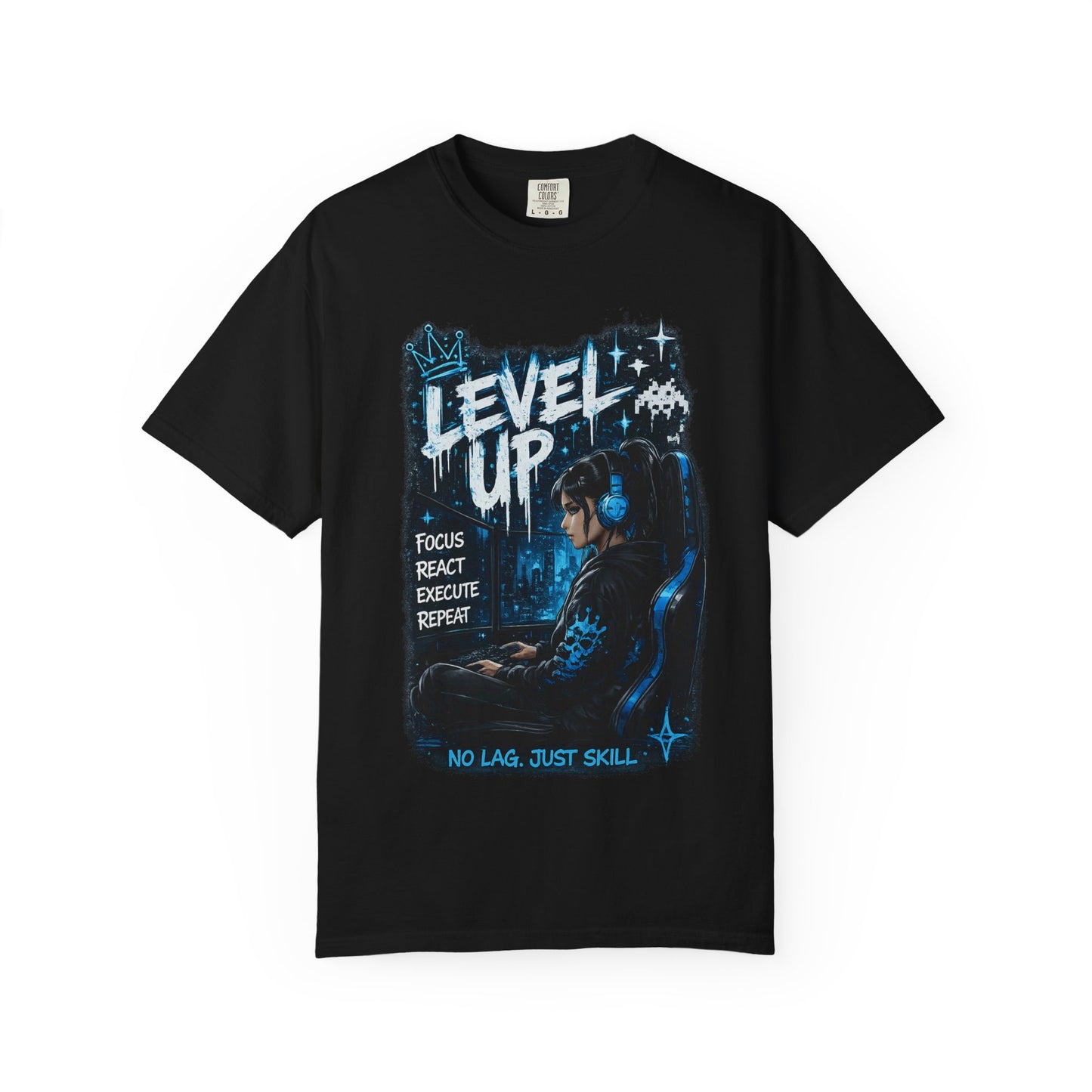 Level Up Gamer T-Shirt — "Level Up: Focus React Execute Repeat" Graphic Tee