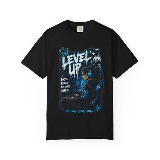 Level Up Gamer T-Shirt — "Level Up: Focus React Execute Repeat" Graphic Tee