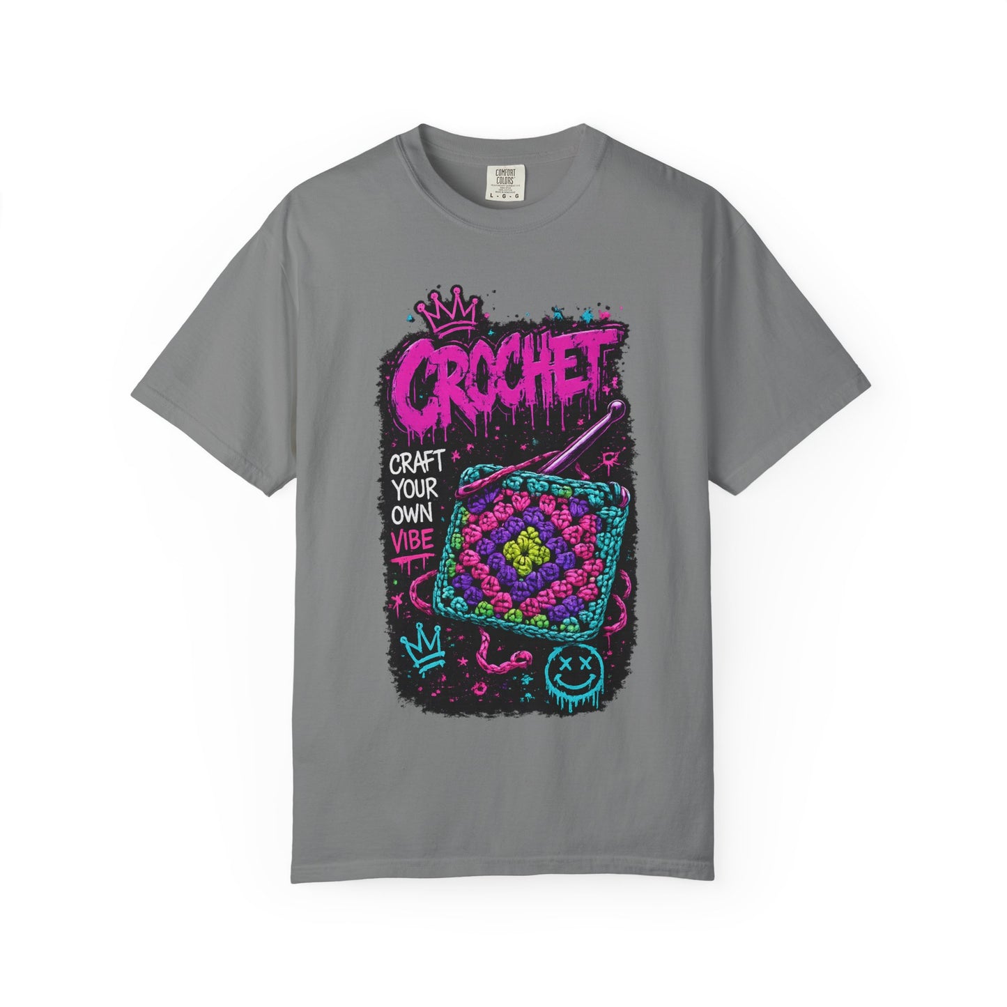 Crochet Vibes Graphic T-Shirt — "Craft Your Own Vibe" Retro Neon Crochet Design