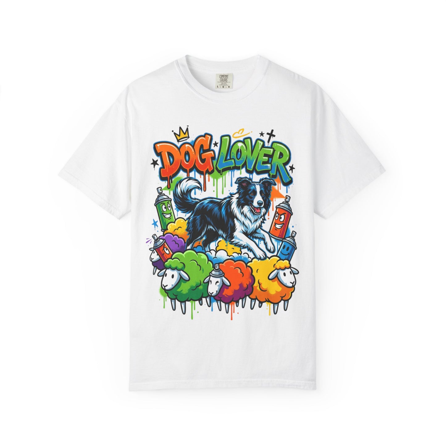 Dog Lover Graffiti T-Shirt — Colorful Border Collie Street Art Tee