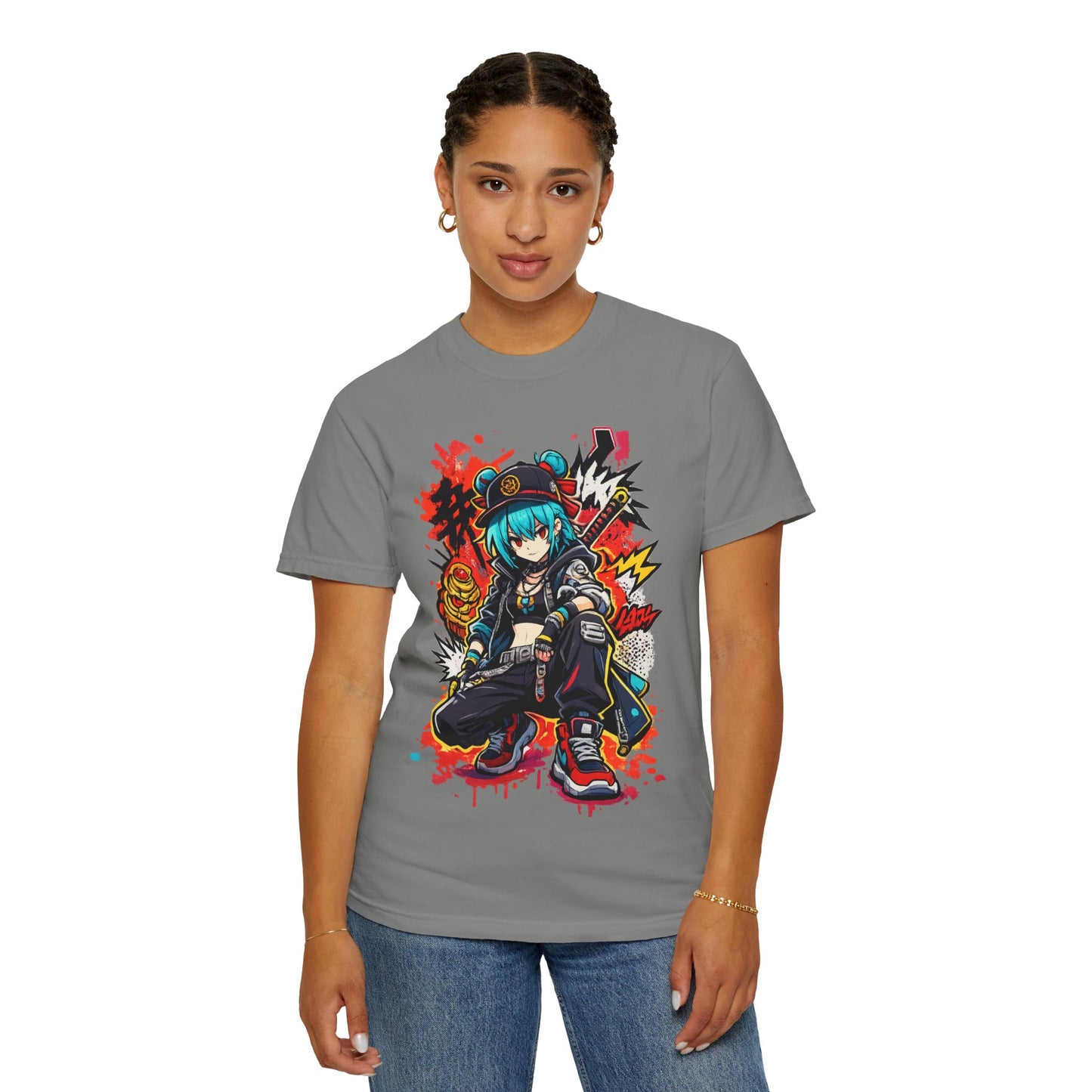 Anime Streetwear T-Shirt — Cool Girl Squatting Graphic Tee