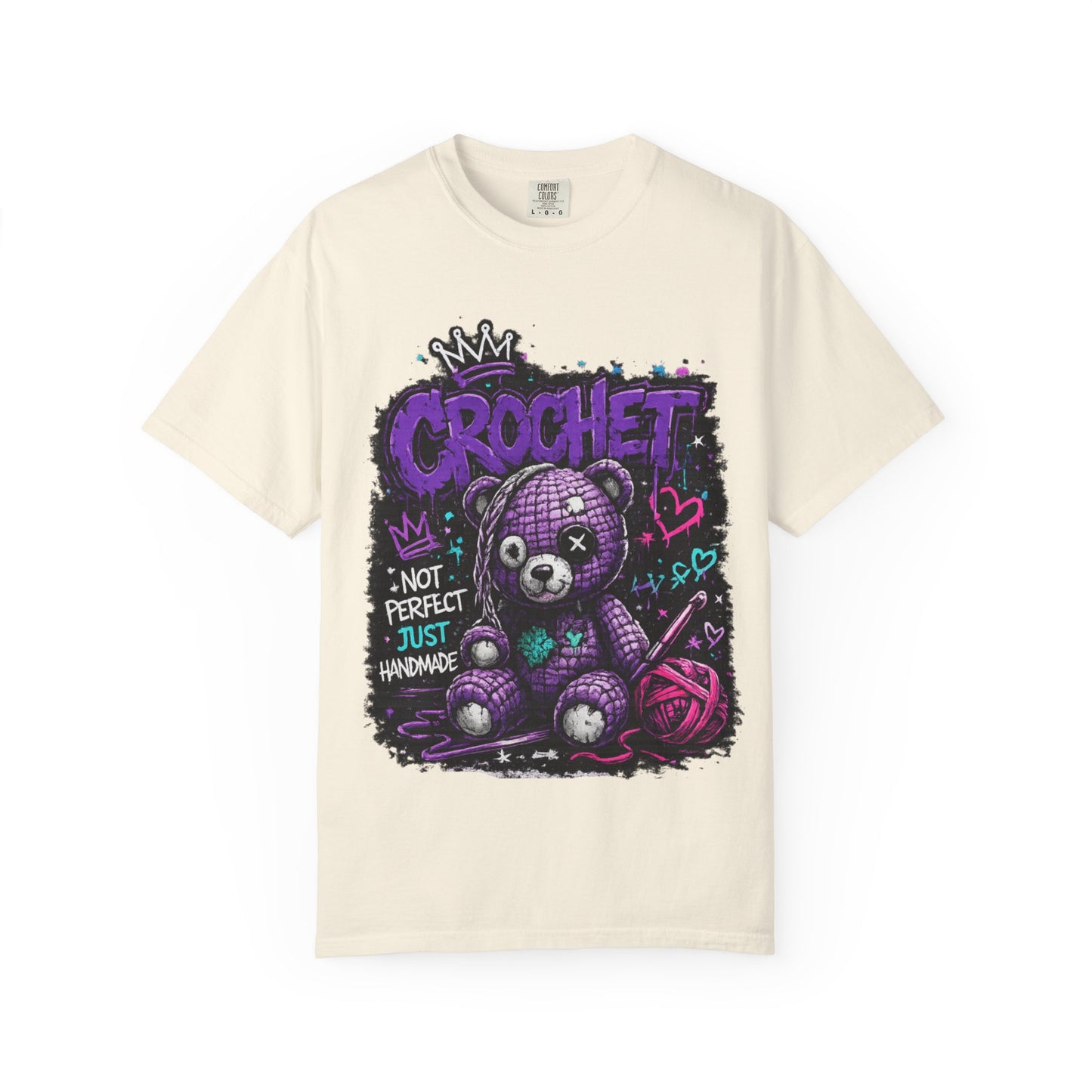 Crochet Teddy T-Shirt — "Not Perfect Just Handmade" Graphic Tee