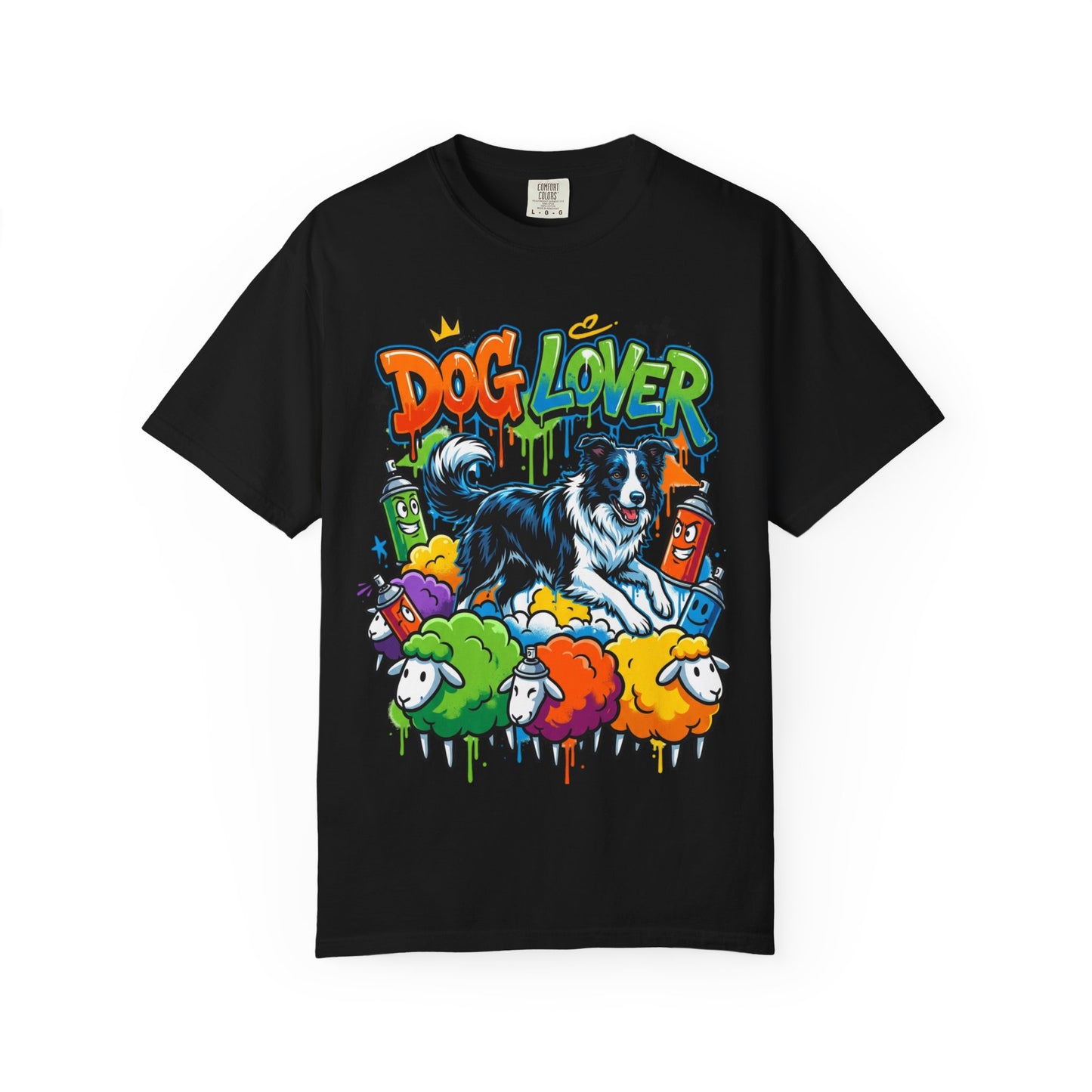 Dog Lover Graffiti T-Shirt — Colorful Border Collie Street Art Tee