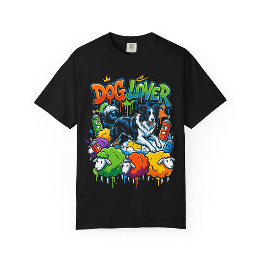 Dog Lover Graffiti T-Shirt — Colorful Border Collie Street Art Tee