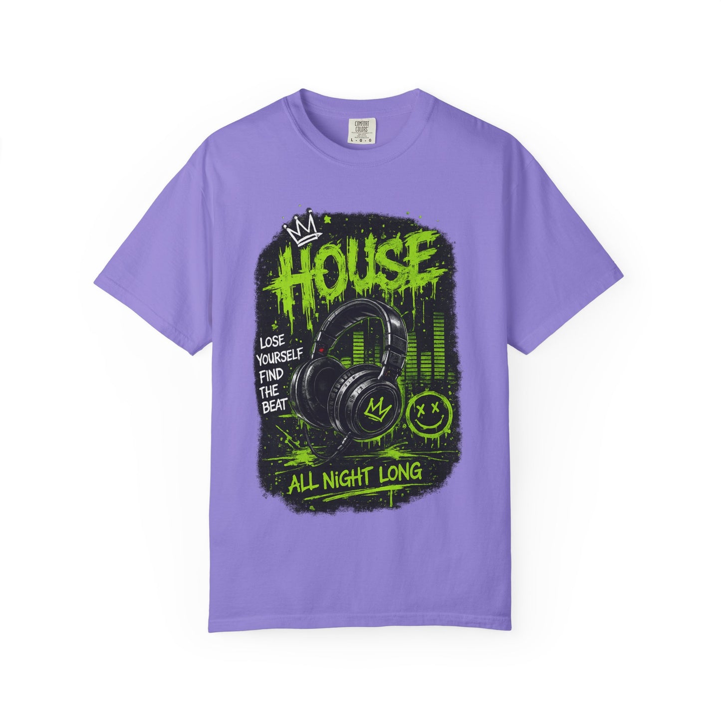 House Music Headphones T-Shirt — "House All Night Long" DJ Tee