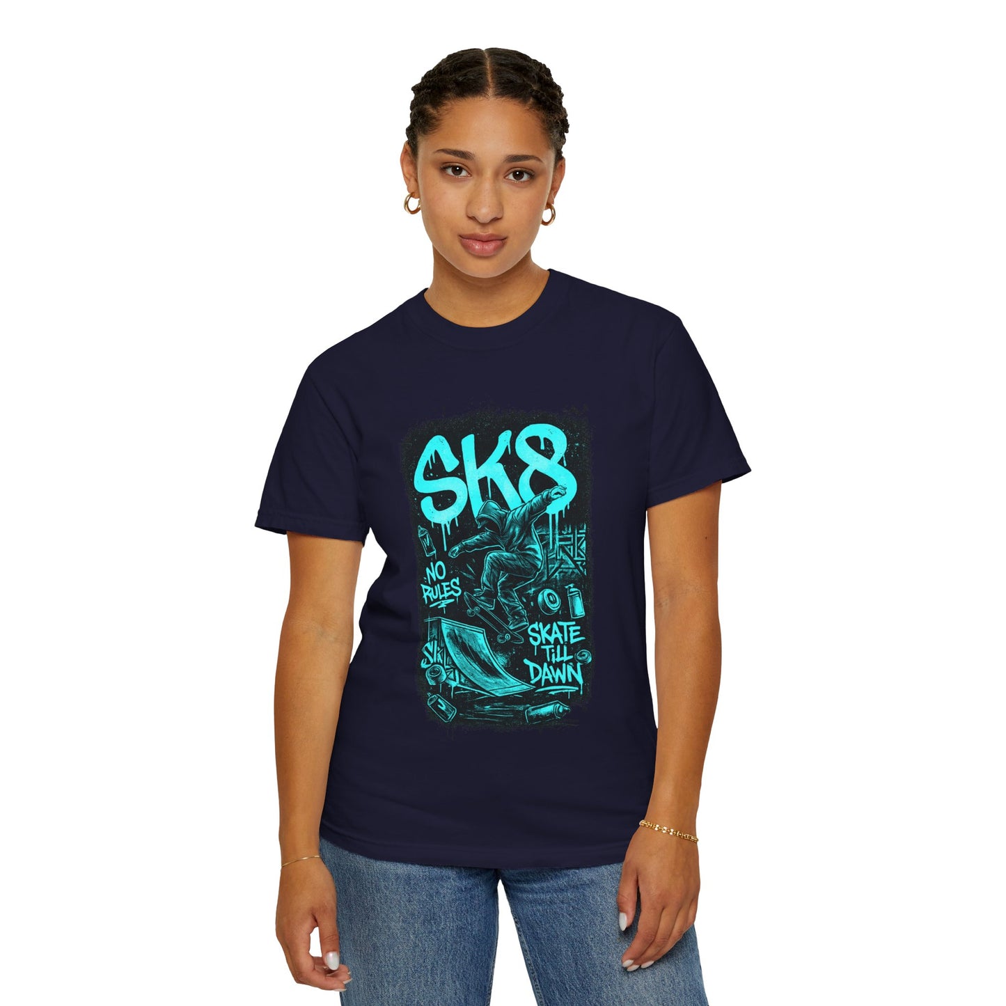 SK8 Skateboard Graphic T-Shirt — 'SK8' No Rules Skate Till Dawn Tee