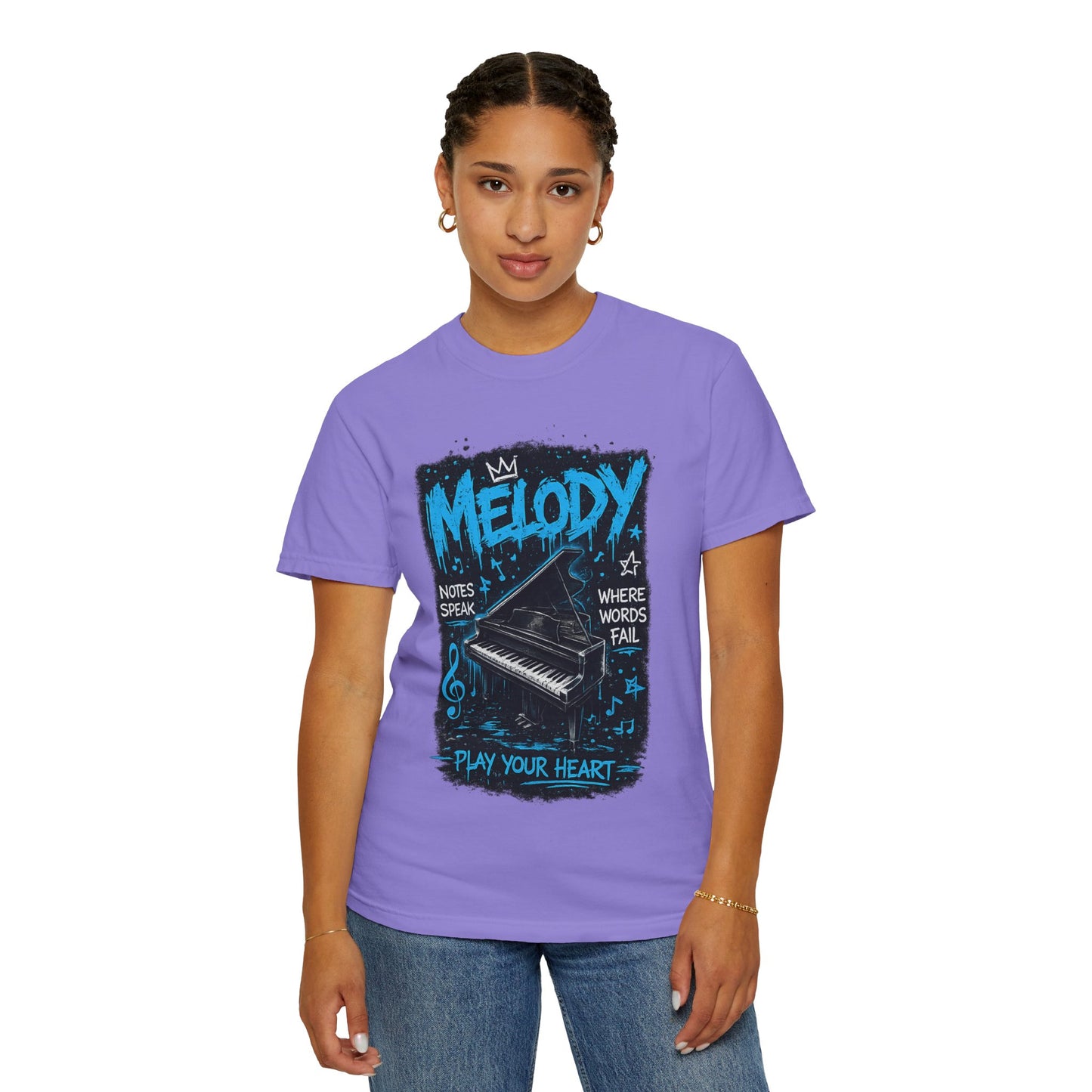Melody Piano Graphic T-Shirt — "Play Your Heart" Music Lover Tee