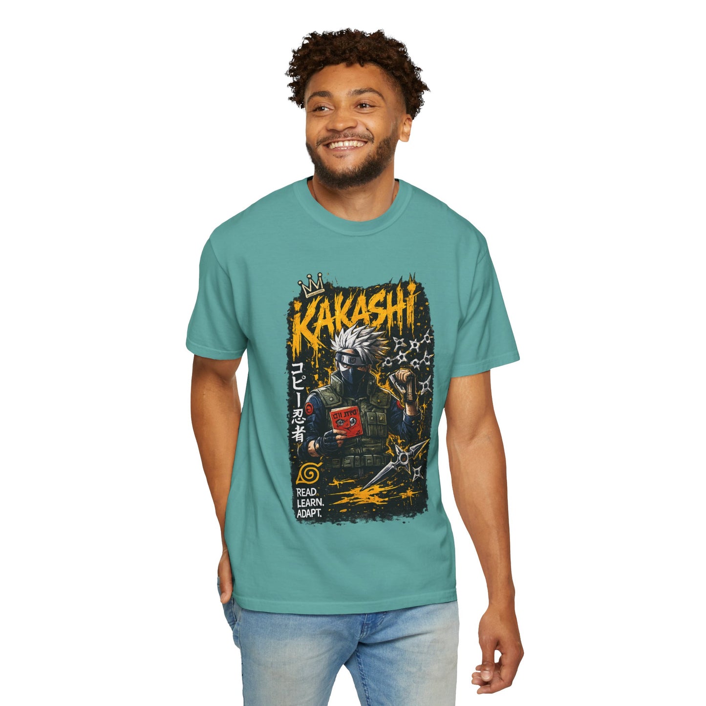 Kakashi Graphic T-Shirt — Anime Ninja Print, 'Read. Learn. Adapt.'