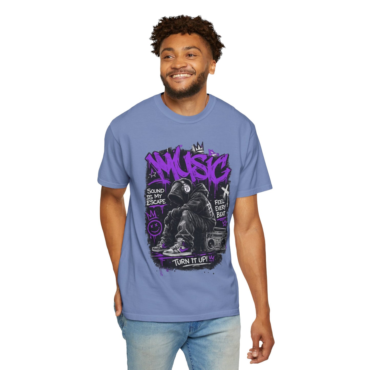 Music Graffiti Streetwear T-Shirt | Hip Hop Boombox Illustration