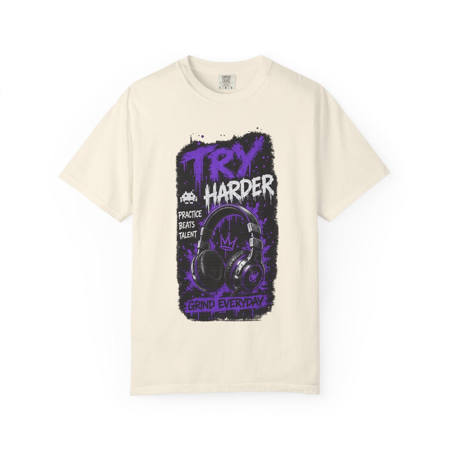 Try Harder Graphic T-Shirt — 'Try Harder' Headphones Motivational Tee