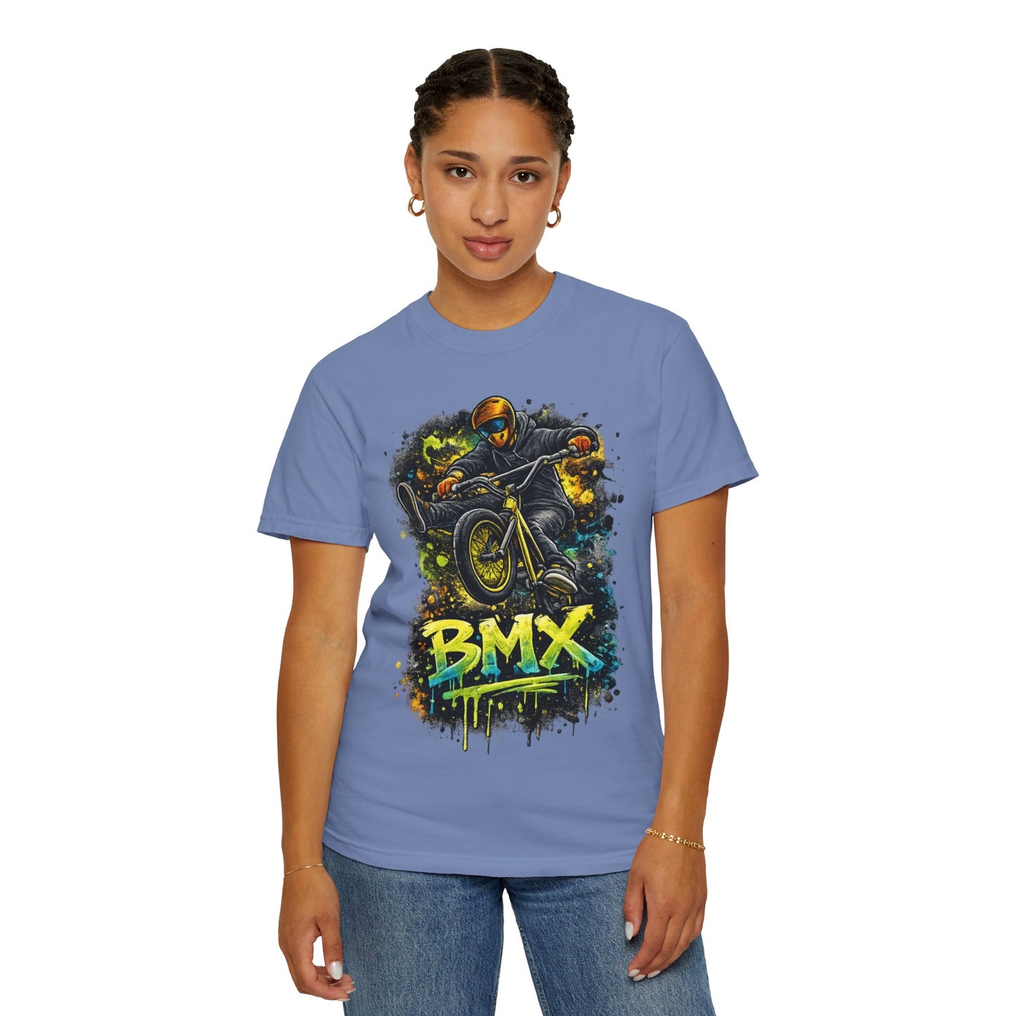 BMX Rider Graphic T-Shirt — Neon Stunt Bike Tee