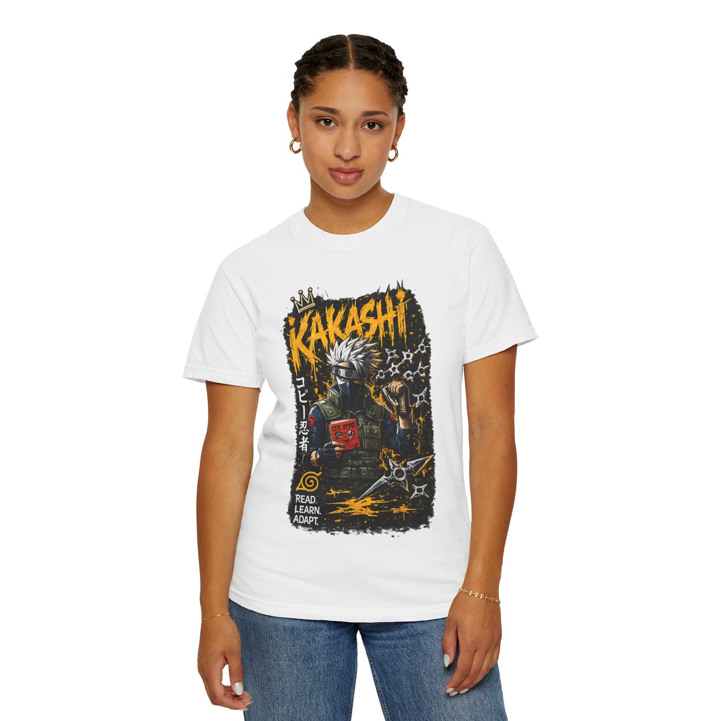 Kakashi Graphic T-Shirt — Anime Ninja Print, 'Read. Learn. Adapt.'