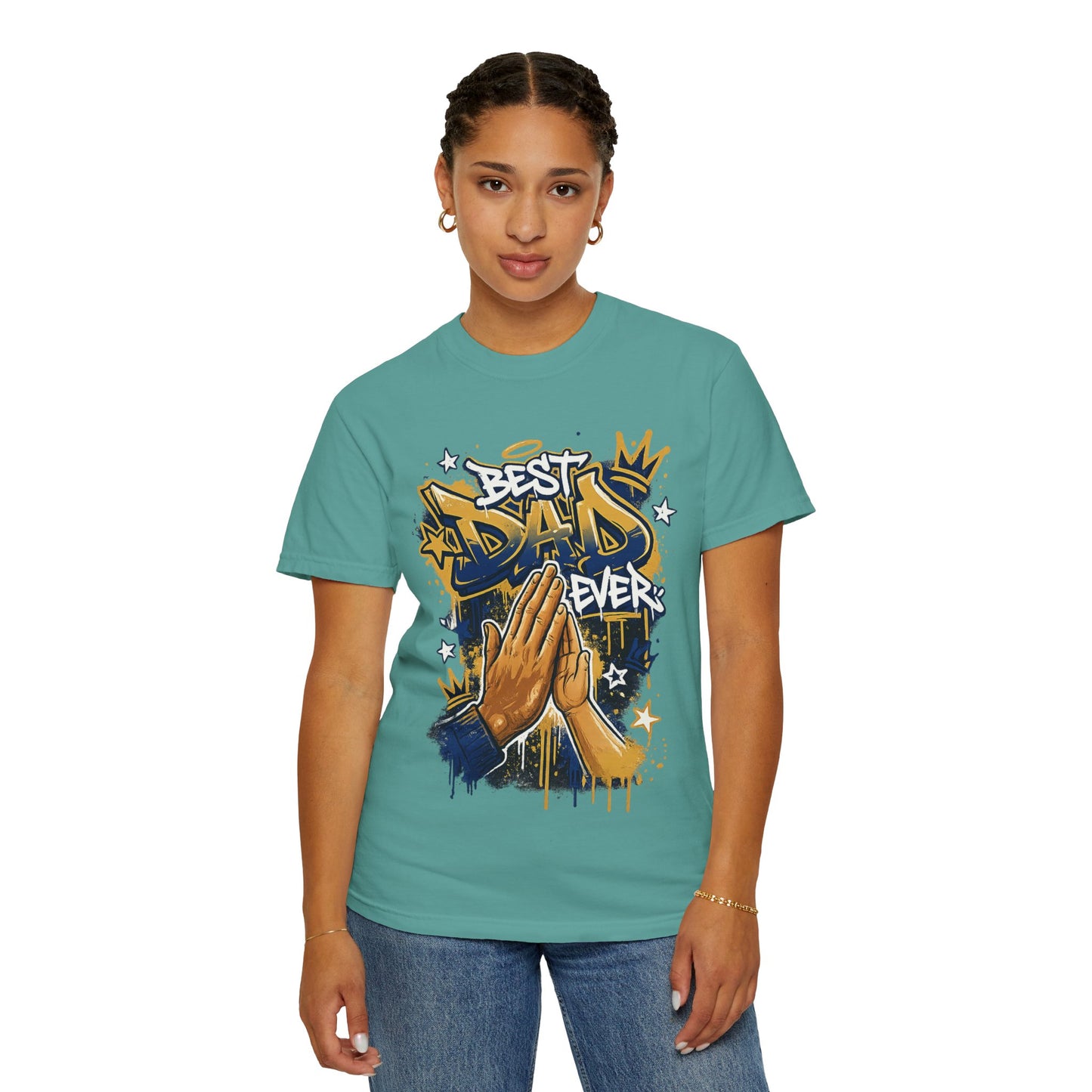 Best Dad Ever Praying Hands T-Shirt | Fatherhood Street Art Tee