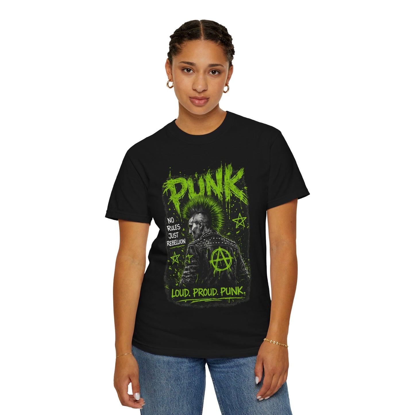 Punk Graphic T-Shirt — "Loud. Proud. Punk." Neon Music Anarchy Tee