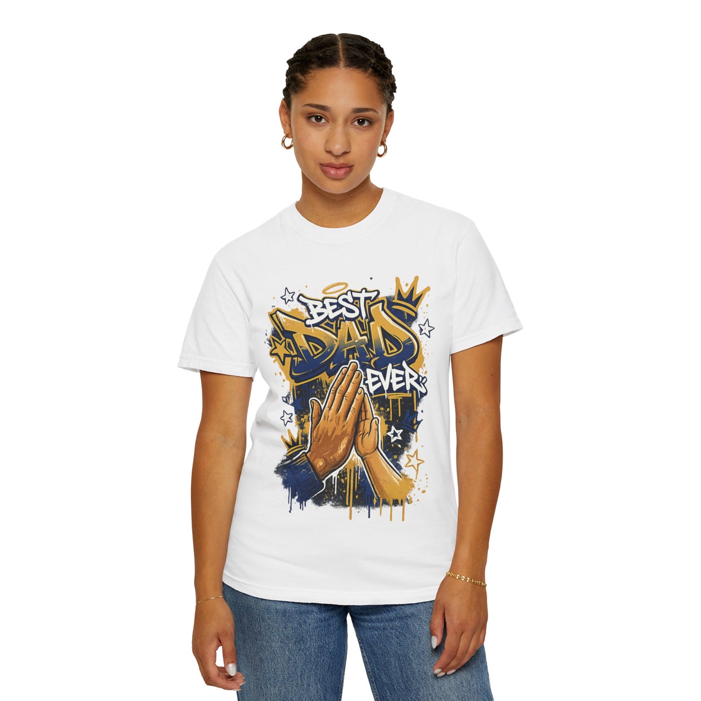 Best Dad Ever Praying Hands T-Shirt | Fatherhood Street Art Tee