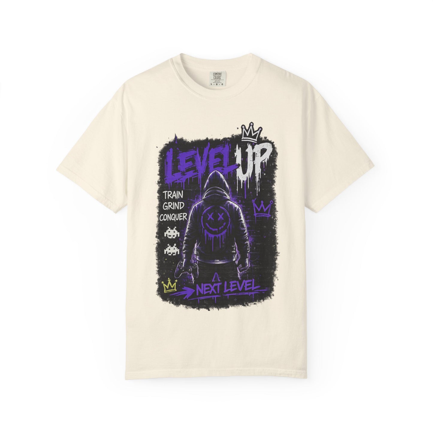 Level Up Graphic T-Shirt — 'Train Grind Conquer' Next Level Gamer Tee
