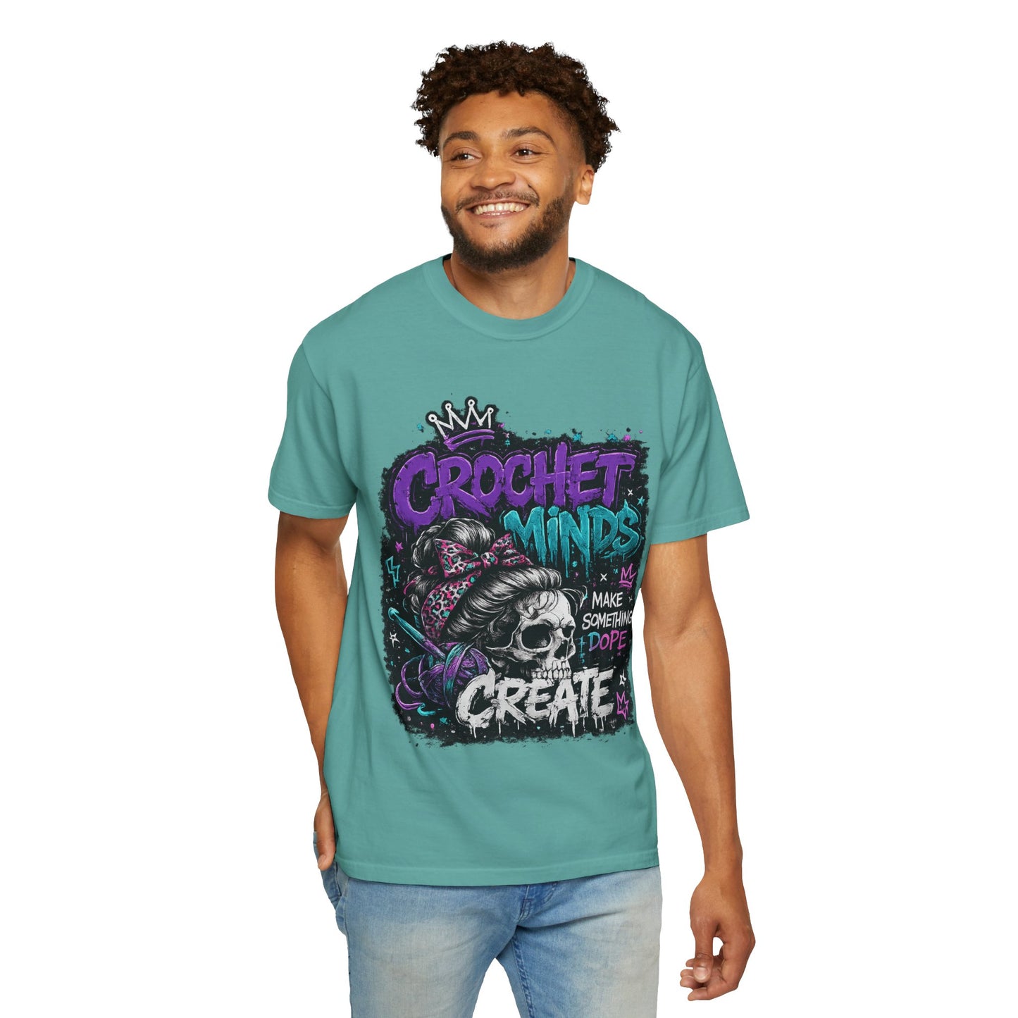 Crochet Minds 'Make Something Dope' Graphic T-Shirt — Edgy Crochet Skull Tee
