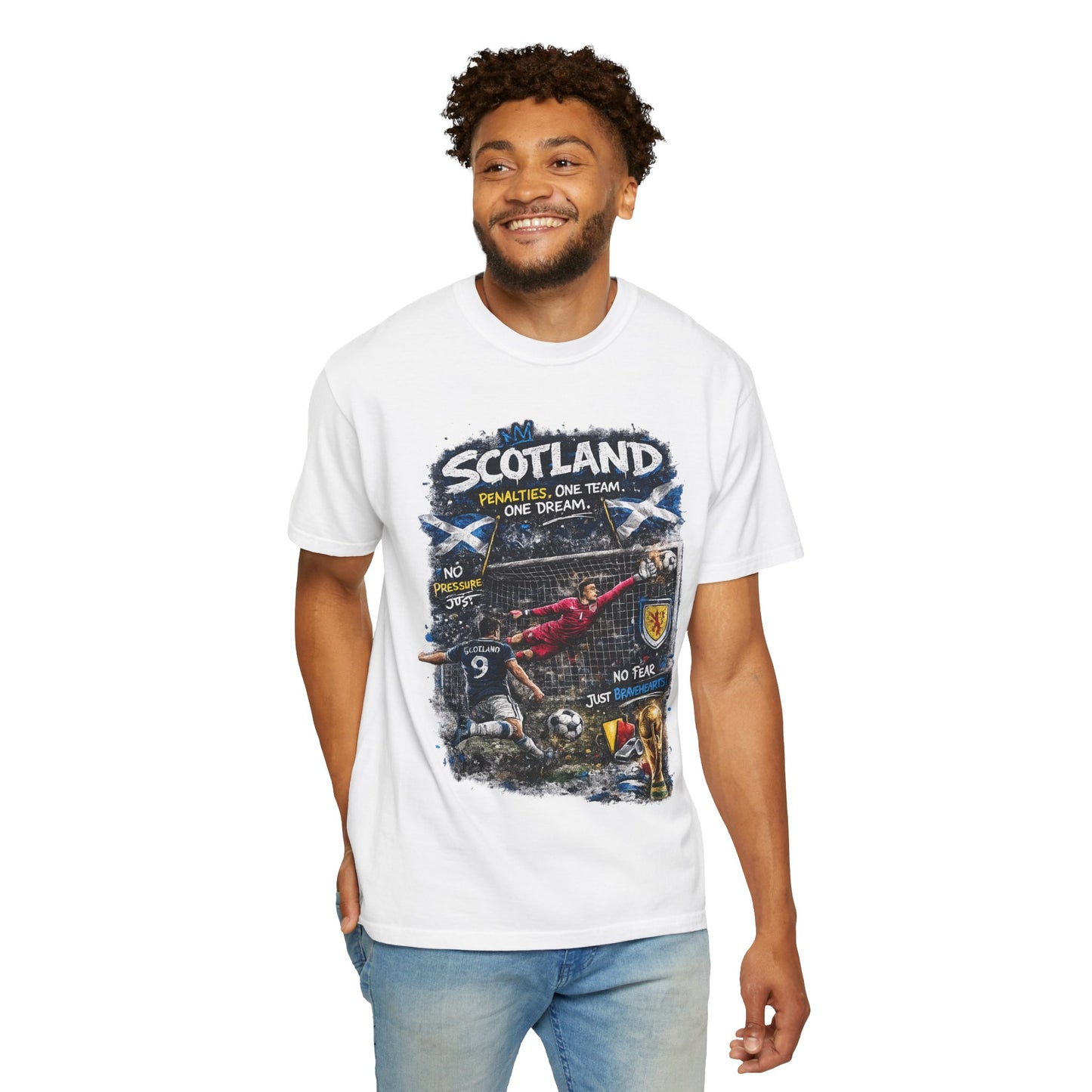 Scotland Football Montage T-shirt | Soccer Scottish Crest, Goalkeeper Dive