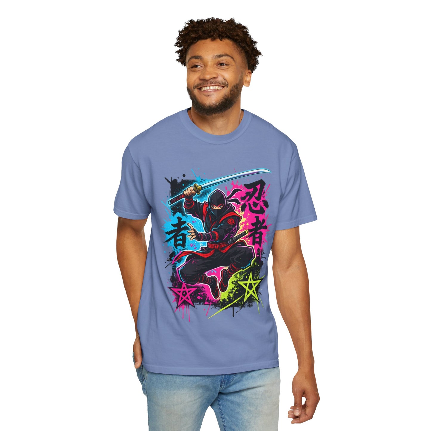 Neon Ninja Graphic T-Shirt — Vibrant Samurai Skate Style