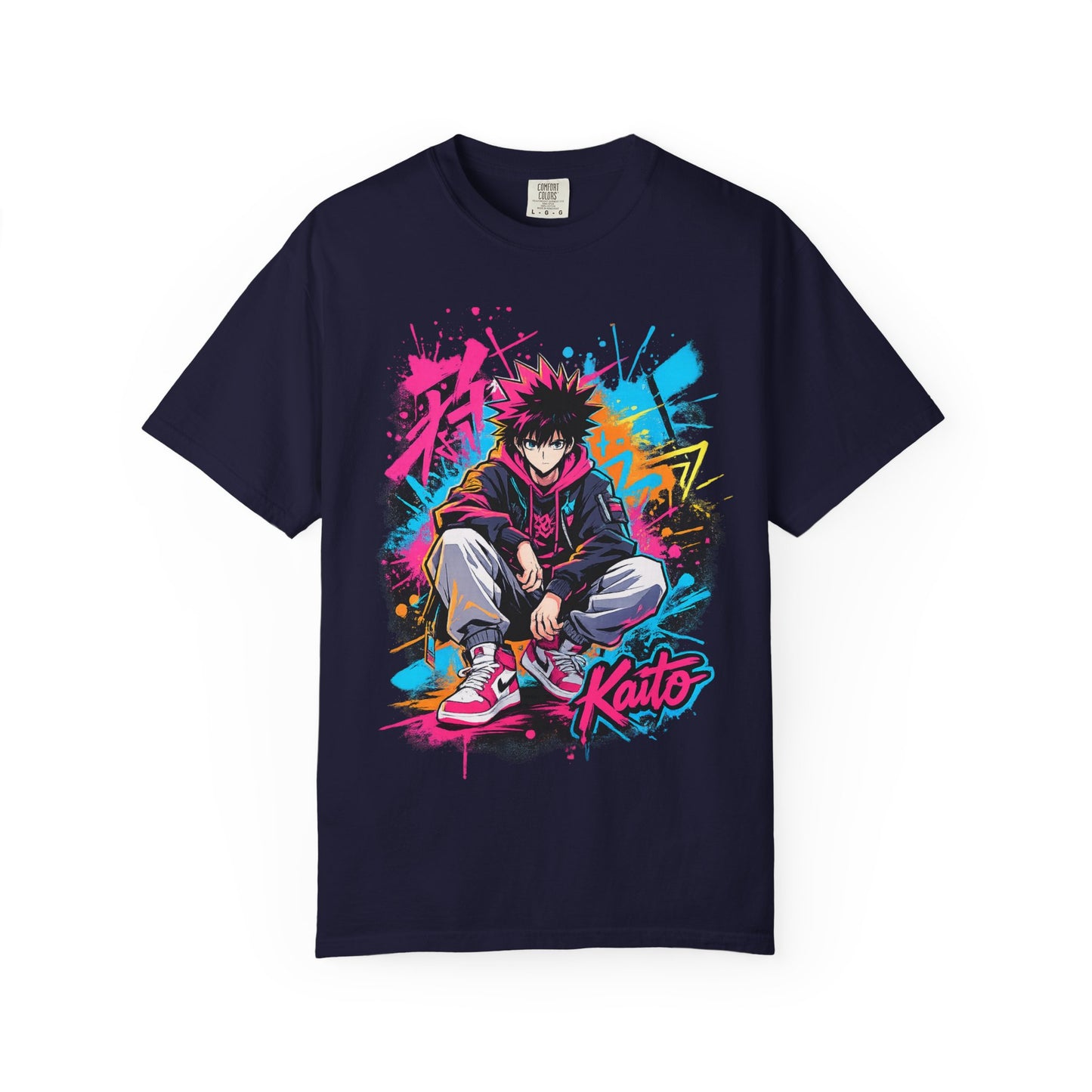 Kaito Streetwear Anime Tee — Neon Graffiti Urban Graphic T-Shirt