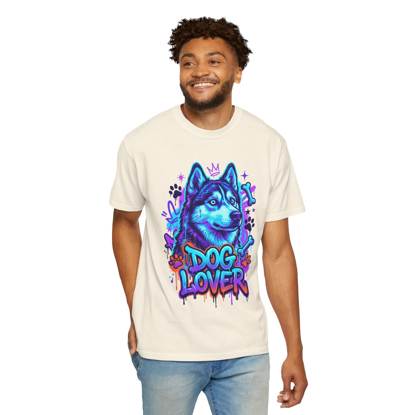 Dog Lover T-Shirt — Neon Husky Graphic Tee