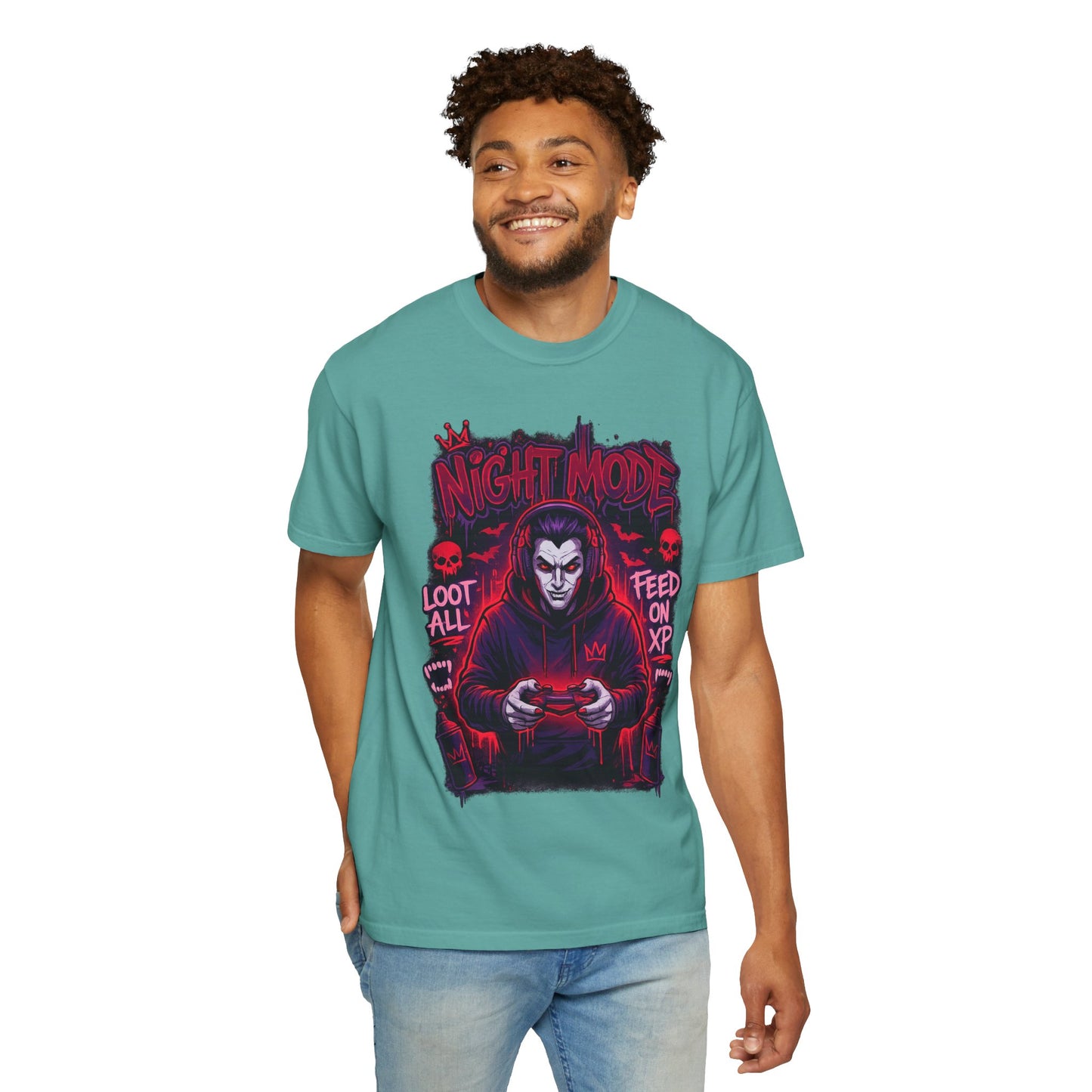 Night Mode Gamer Skeleton hoodie T-Shirt | Loot All Feed on XP