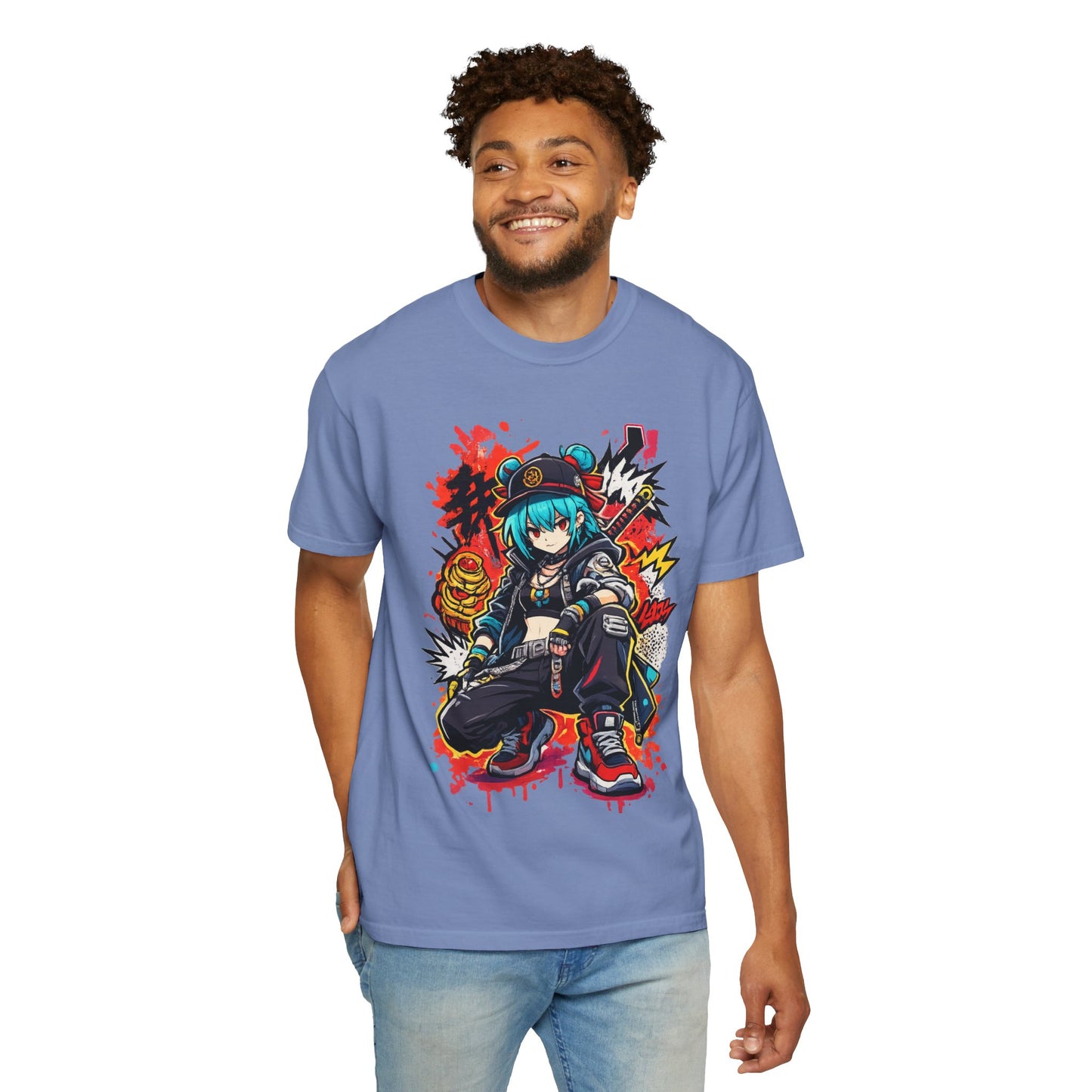 Anime Streetwear T-Shirt — Cool Girl Squatting Graphic Tee