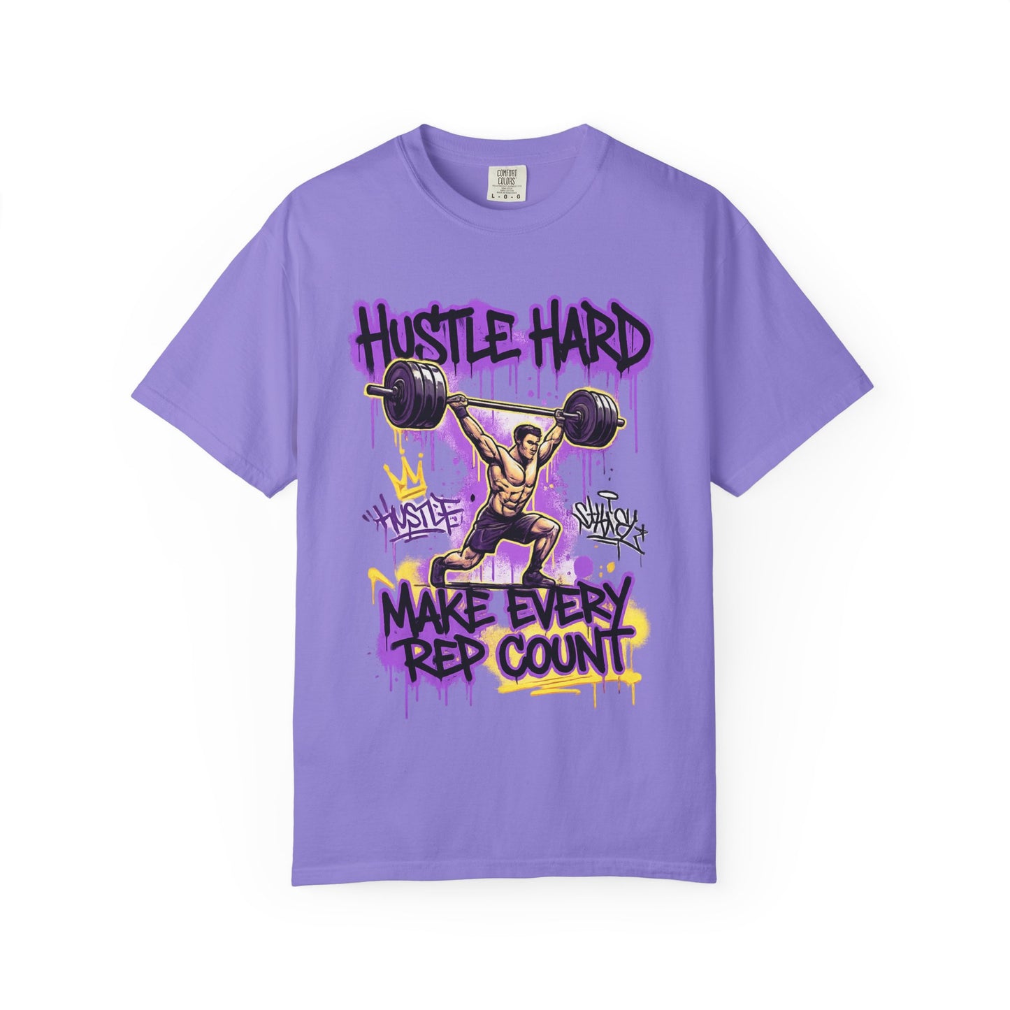Hustle Hard Make Every Rep Count T-Shirt | Weightlifting Gym Graphic