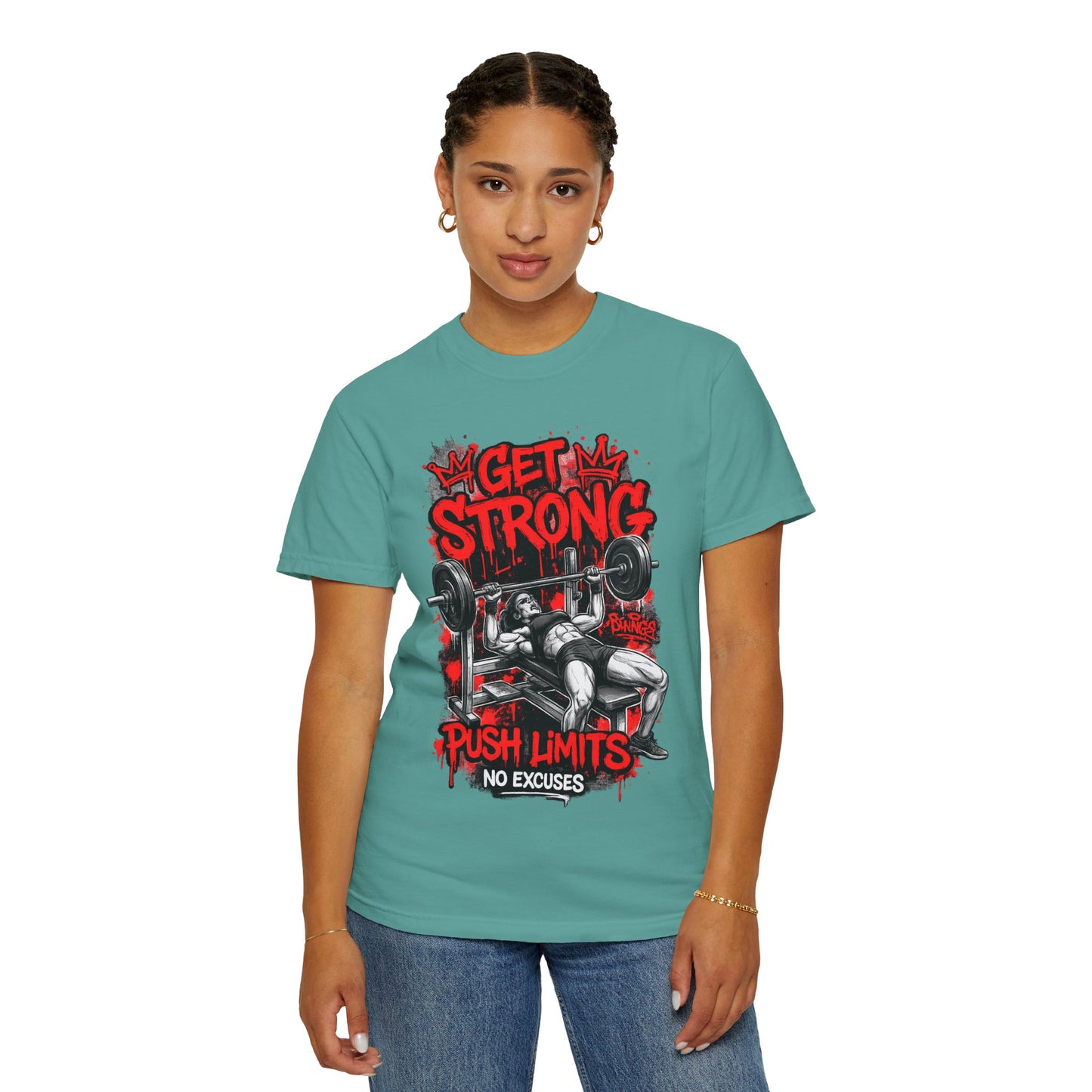 Get Strong Bench Press T-Shirt — Push Limits, No Excuses Gym Tee