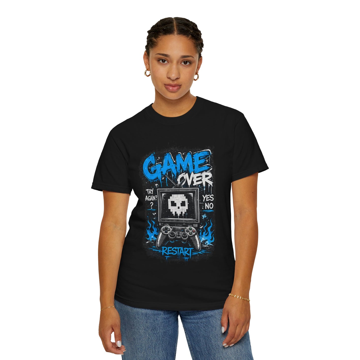 Game Over Skull Console controller T-Shirt | Restart pixel gaming tee