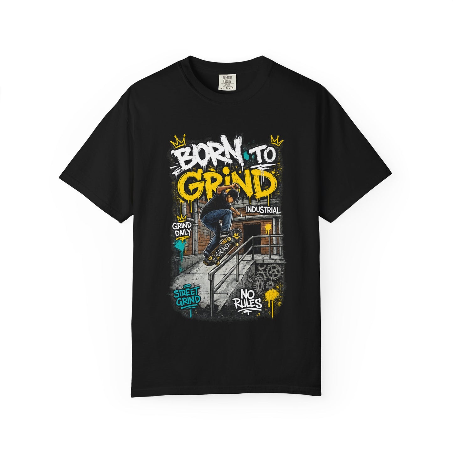 Born to Grind skateboarding graphic T-shirt | Skateboarder street art tee