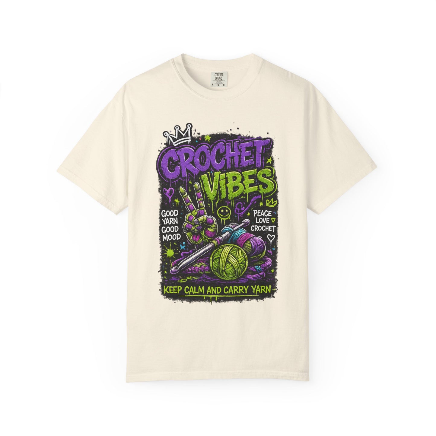 Crochet Vibes T-Shirt — Keep Calm and Carry Yarn Graphic Tee