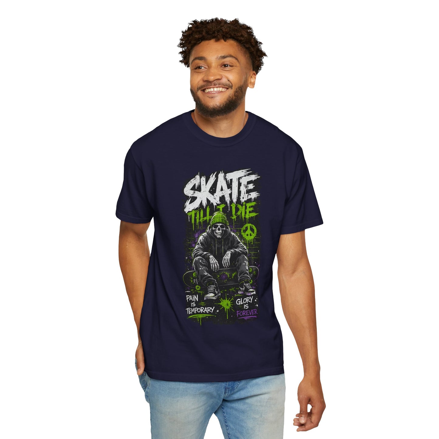 Skate Till I Die Graphic T-Shirt — Grim Reaper Skateboard Design