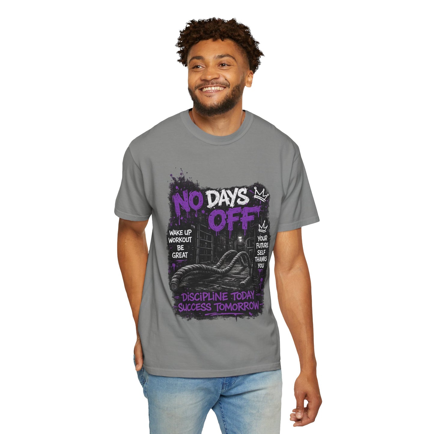 No Days Off T-Shirt — Motivational Workout Tee ("Discipline Today, Success Tomorrow")
