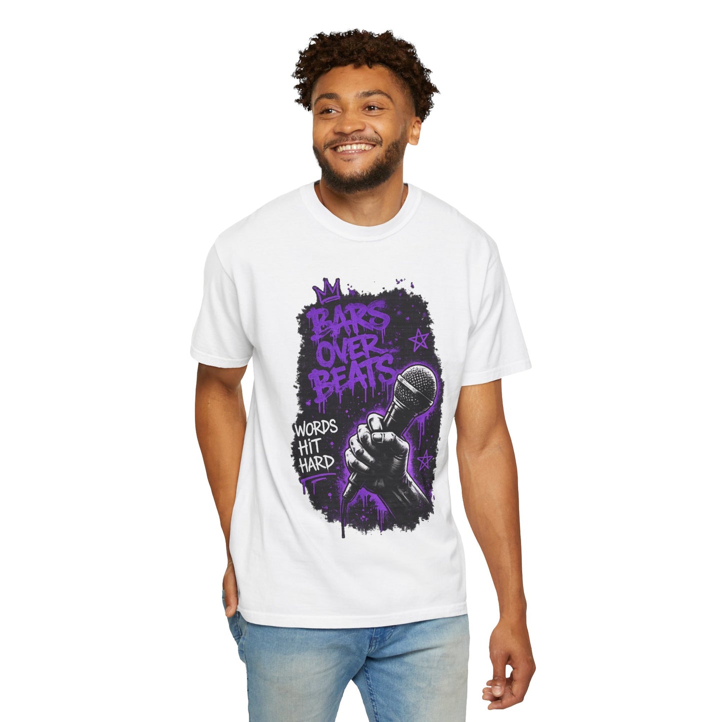 Bars Over Beats Microphone T‑Shirt — "Words Hit Hard" Rap Graphic Tee